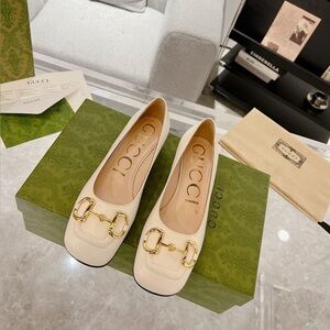 Gucci White Square Toe Heels